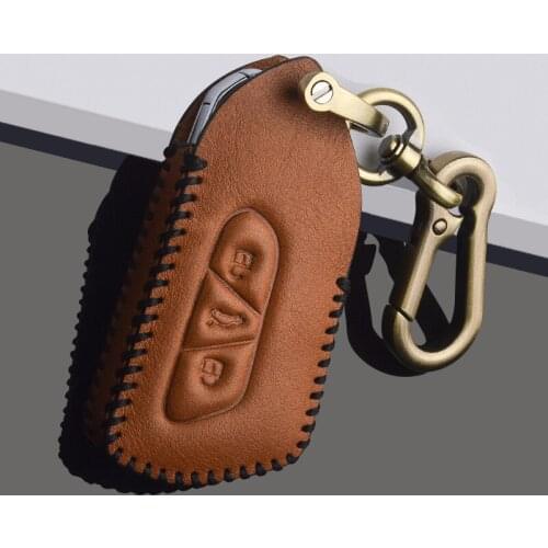 Geniune Leather Car Remote Key Cover Case for Volkswagen VW Golf 8 Mk8 2020 Skoda 3 Buttons Car Smart Key Holder Fob Keychain