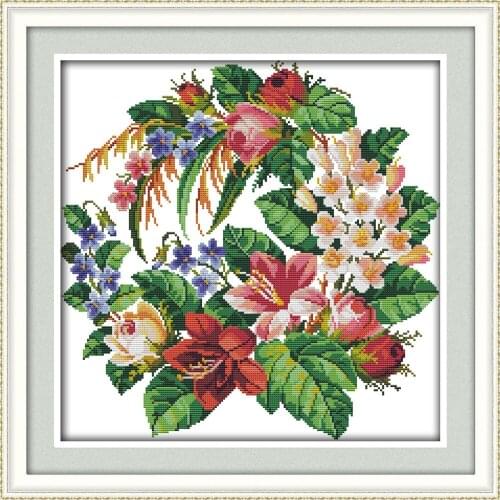 Everlasting Love Wreath (3) Chinese Cross Stitch Kits Ecological Cotton Clear Stamped Printed 14CT DIY Gift Christmas Decoration