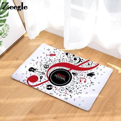 Flannel Outdoor Carpet Painted Musical Note Pattern Entrance Door Mat Non-slip Floor Carpet for Child Bedroom and Kitchen Carpet