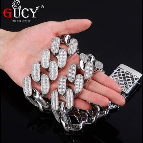 GUCY Mens 39mm High Quality Zircon Miami Cuban Link Necklace Choker Bling Bling Hip hop Rock Jewelry