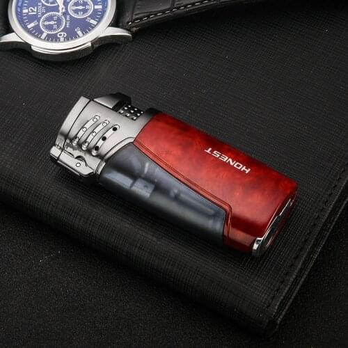 Honest Windproof Jet Lighter Blue Flame 3 Nozzles Cigarette Lighter Inflatable Butane Cigar Lighter Smoking Accessories Men Gift