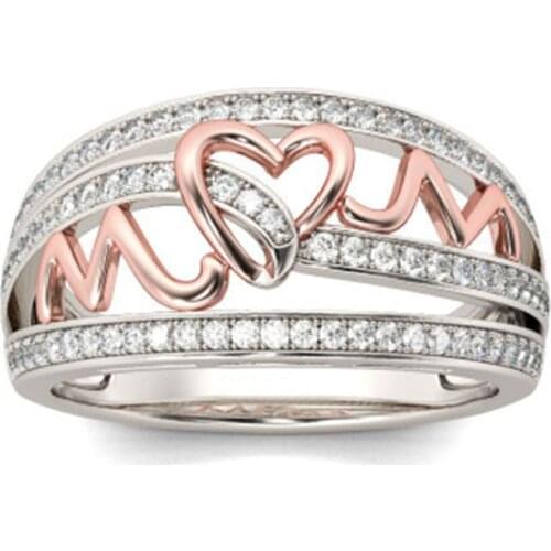 Milangirl European and American Style Creative Ladies Love Mom Ring Pink Letters Alphabet Female Mothers Day ZC Ring for Women