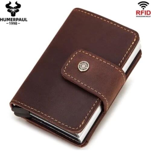 Cow Leather Rfid Genuine Leather Wallets Men Wallet Credit Business Card Holders Vintage Brown Leather Wallet Purses Quality