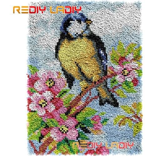 Latch Hook Rug Tit with Flowers Crocheting Tapestry Kits DIY Carpet Rug Chunky Yarn Needlework Knitted Floor Mat Hobby & Crafts