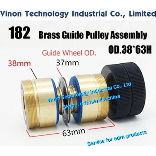 OD38x63Hmm 182 Brass Guide Pulley Roller Assembly Parts, Brass-Rollers Diameter 38mm, Guide-Pulleys Diam. 37mm, Height 63mm