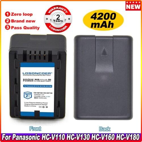 LOSONCOER 4200mAh VW-VBT380 VW-VBT190 VBT190 For Panasonic HC-V110, HC-V130, HC-V160, HC-V180, HC-V201, HC-V250,HC-V260
