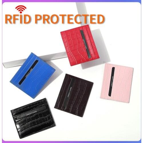Small Card Bag Ultra Thin RFID Mini Leather Crocodile Pocket Shield Anti Degaussing Card Cover Card Holder ID Card Wallet