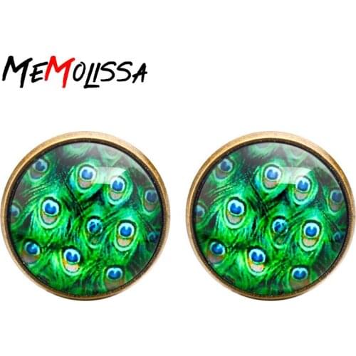 MeMolissa 2018 Peacock feather Cufflinks Handmade Green Cufflinks Round Glass Cufflinks for Mens French Shirt Cufflinks For Gift