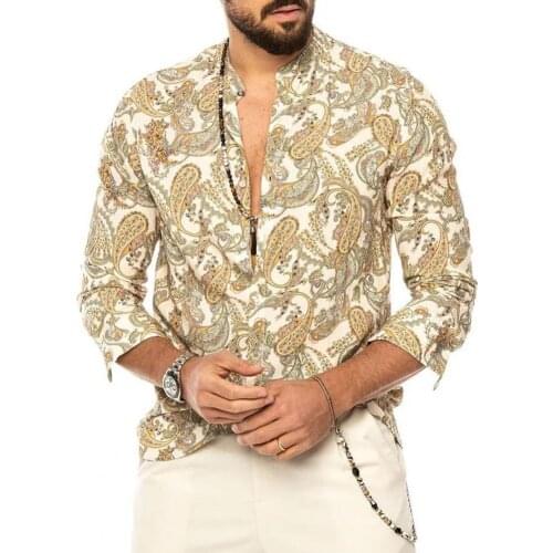80%HOTShirt Long Sleeve V-neck Polyester Skin-friendly Loose Fit Men Shirt for Beach