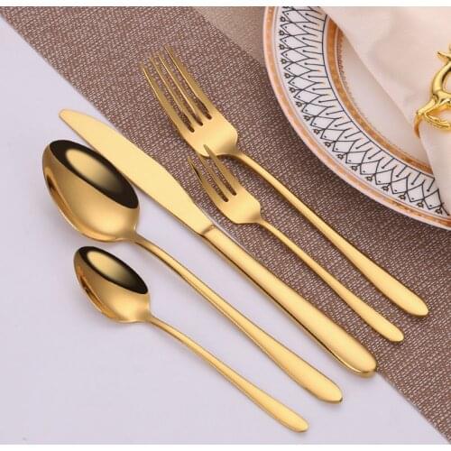 Cutlery Set Stainless Steel Knife Fork Spoon Dessert Fruit Fork Dinnerware Set Black Gold Silverware Kitchen Device Dropshipping