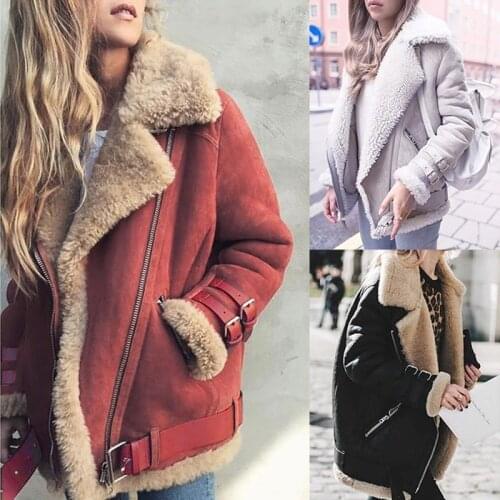 2020 New Autumn and Winter Suede Leather Jacket Casual Thick Warm Lamb Wool Ladies Loose Jacket