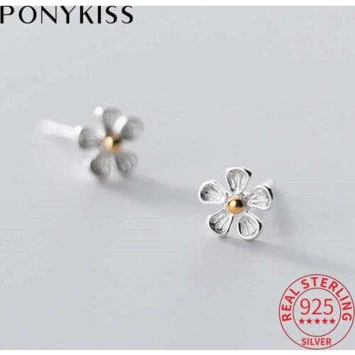 PONYKISS Office S925 Sterling Silver Minimlist Cute Flower Stud Earrings for Women Fine Jewelry Party wholesale Gift Accessory