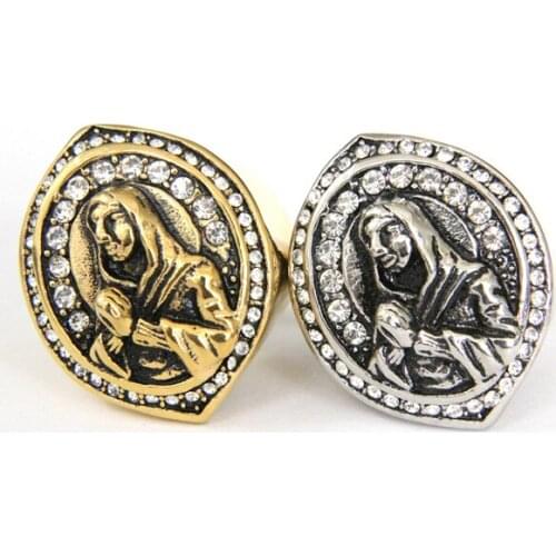 Amazing Design Virgin Mary Ring 316L Stainless Steel Cool Fashion Mens Ring Crystal Polishing Ring