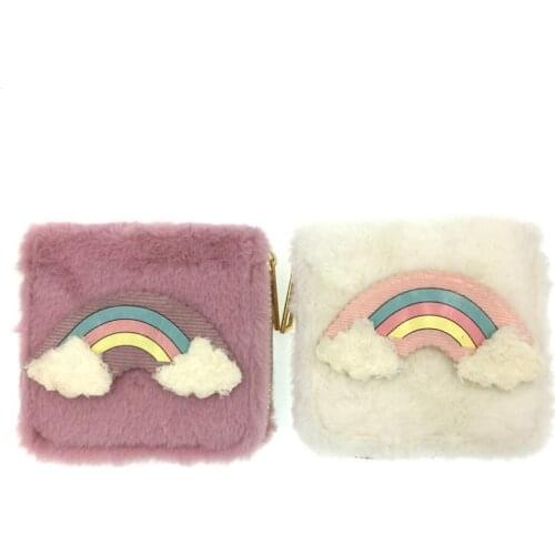 Rainbow Plush Purse Female Small Coin Wallet Women Childrens Wallet New Student Kawaii Card Bag Hand Purses for Girls Cute Gift