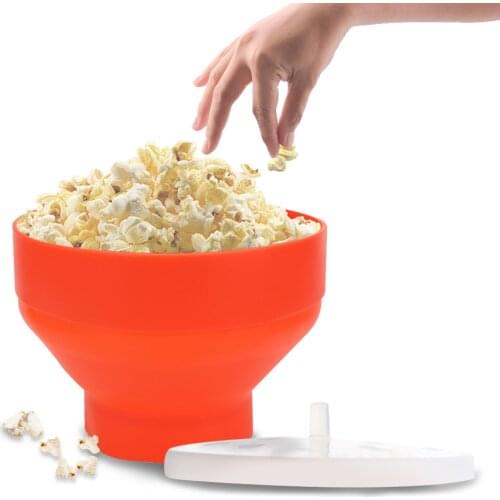 Silicone Popcorn Maker Microwave Popcorn Bowl Bucket with Lid DIY High Quality Kitchen Easy Tools Chips Fruit Dish