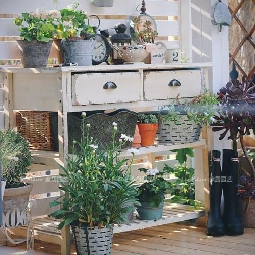 American style retro pastoral multi kinetic energy solid wood table flower rack storage rack DECORATION ORNAMENT storage outdoor