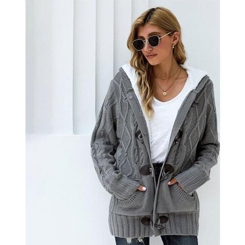 Sweater womens jacket plus velvet winter long-sleeved European and American casual hooded ladies sweater