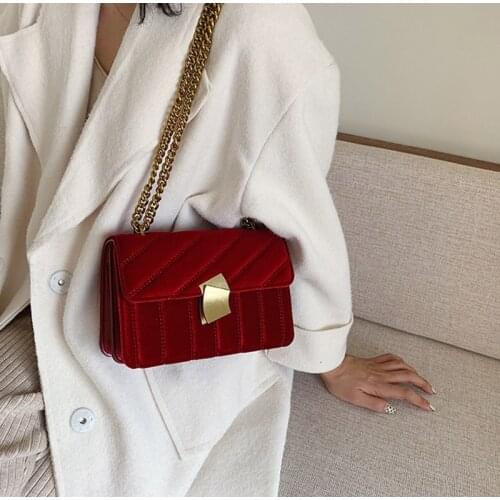 Vintage Clutch Evening Shoulder Bags For Women Luxury Velvet Handbags Designers Gold Chain Crossbody Bags Square Bolsas Feminin