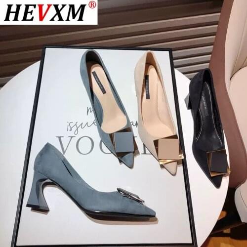 2021 Women High Heels Shoes Spring Autumn Modern Leather Pumps Office Lady Work Shoes 6 cm Shallow Mouth With Square Buckle