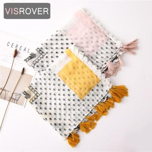 VISROVER 2021 yellow dot viscose square summer scarf woman Fashion white black Wraps white Spring Shawls Hijab gift wholesales