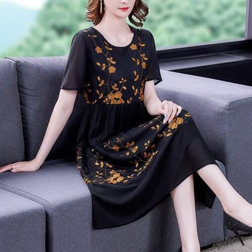 2021 Women 4XL Plus Size Floral Embroidery Casual Dress Summer Vintage Chiffon Mesh Midi Dresses Elegant Bodycon Party Vestidos