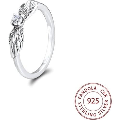 100% 925 Sterling Silver Rings for Women Angel Wing Ring Clear CZ Fine Jewelry Wedding Party Gift Wholesale