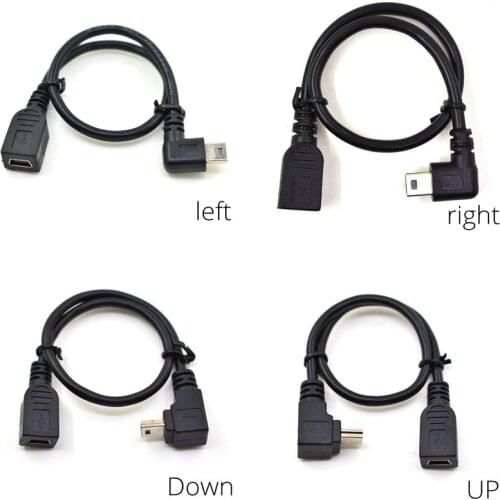 20CM 90 Degree Right & Left & Up & Down Angled Mini USB 2.0 5Pin Male to Female Extension cable Mini-usb for GPS Receiver