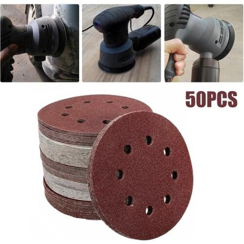 50Pcs 125mm 60/80/100/120/240 Grits Sanding Discs 5 Inch 8 Hole Orbital Sander Sandpaper Polishing Pad For Polishing Metal Wood