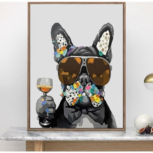 Abstract Animal Oil Canvas Painting on The Wall Posters and Prints A Bulldog Drinking Wall Art Picture for Kids Room Home Decor
