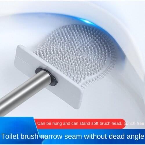 Household Silicone Toilet Brush Bathroom No Dead Angle Cleaning Brush with Base Wall-Mounted Toilet Brush Cleaning Set