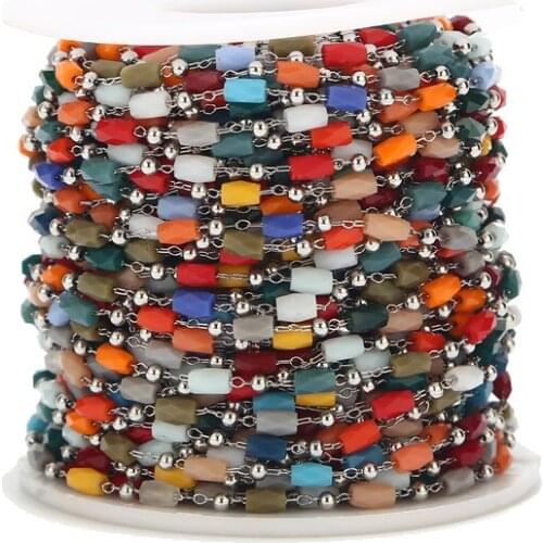 New Stainless Steel Rolo Chains with glass beads Curb Jewelry Chain Necklace Bulk 3mm for Jewelry Making