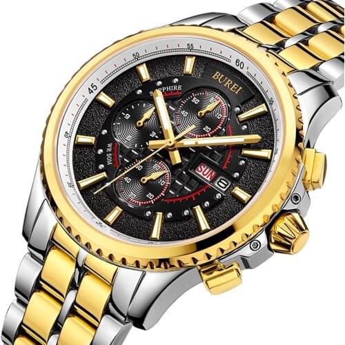 BUREI Brand Fashion Military Watch Man Luxury Waterproof Sapphire Calendar Chronograph Quartz Wristwatch Clock Relogio Masculino