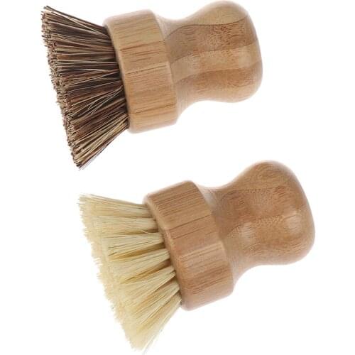 Kitchen Cleaning Brush Sisal Palm Bamboo Short Handle Round Dish Brush Bowl Pot Brush High Quality Durable Cleaning Brush