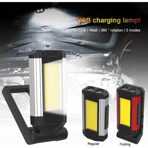 COB Work Light With Magnet 2XPE LED Flashlight Adjustable Inspection Lamp Waterpoof Torch USB Rechargeable Camping Tent Lantern