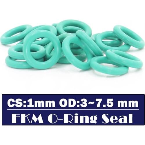 CS1mm FKM Rubber O RING OD 3/3.5/4/4.5/5/5.5/6/6.5/7/7.5*1 mm 100PCS O-Ring Fluorine Gasket Oil seal Green ORing