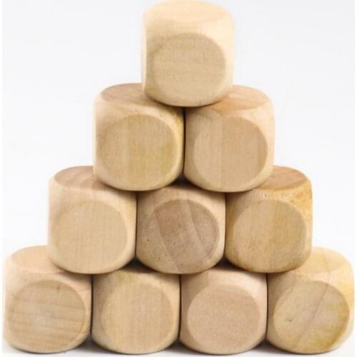 10PCS 20mm Wood Dice 6 Sided Blank Wood Dice Party Family DIY Games Printing Engraving Kid Toys Board Game Education Accessories