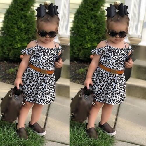 Toddler Baby clothes Girls Leopard Design Sleeveless Dress cute Spring Cotton Kid Dresses Outfits Clothing 2pcs with belt