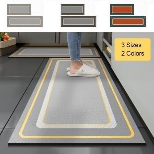 Home kitchen Long Anti-Slip Floor Mats Oil-Proof Dirt-Resistant Foot Mats Nordic Thicken Leather Washable Wipeable PVC Mats