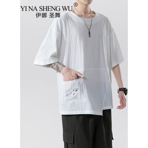 Chinese Style Kimono Mens Summer Men Embroidery Fashion T-shirt Asian Clothes Traditional Chinese Clothing Japanese Yukata New