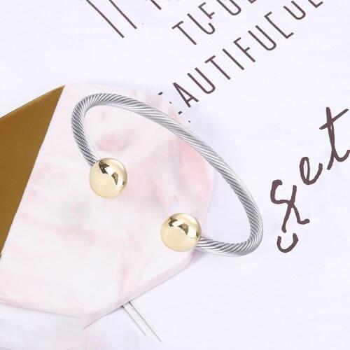 Classic 316L Stainless Steel Opening Round Bead Men Women Cuff Bangles Trend Men Women Silver Plated Sport Bangles Jewelry