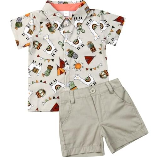 Toddler Baby Kid Girls Clothes Set Short Sleeve T shirts + Patns Cartoon Baby Boys Costumes Summer