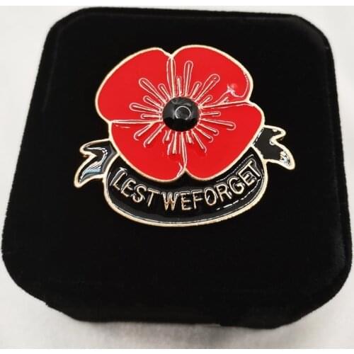 Red Poppy Brooches Flower Diamante Crystal Broach Banquet Badge Brooch Pin