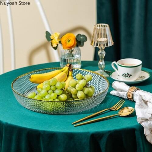 Round 13-inch Glass Fruit Tray Snack Tray Creative Embossed Beads Point Art Crafts Tray Living Room Coffee Table Decoration