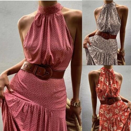 Summer Dresss Femme Robes Women Clothing A-Line Dresses Hollow out Halter O-Neck Sleeveless Print Slim Dress For Women Vestidos