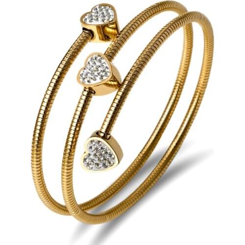 LOOKER Elegant Heart Crystal Wire Bangles & Bracelet Women Jewelry Stainless Steel Charm Cuff Bangle Bijou Gift Adjustable