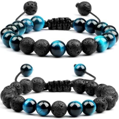 Multicolor Tiger Eye Stone Beads Bracelets Natural Lava Rock Men Women Adjustable Braided Yoga Handmade Jewerly Friendship Gifts