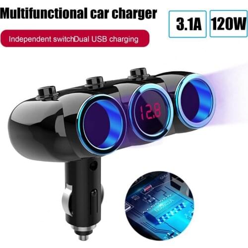 24V Multifunctional Car Charger Dual USB Ports Voltage Tester LCD Display Monitor Phone Charger Adapter With Blue LED Light