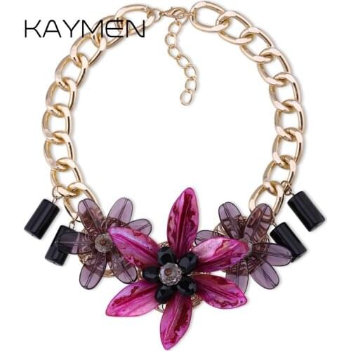 KAYMEN Jewelry Fashion New Handmade Shell Flowers Necklace for Women Bohemia Style Crystal Necklace Pendant Chokers 5 Color 1373