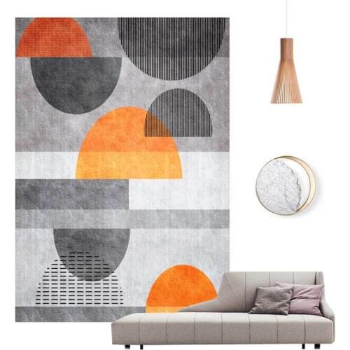 Fashionable Modern Minimalist Nordic Gray Orange Geometric Living Room Bedroom Bedside Carpet Floor Mats