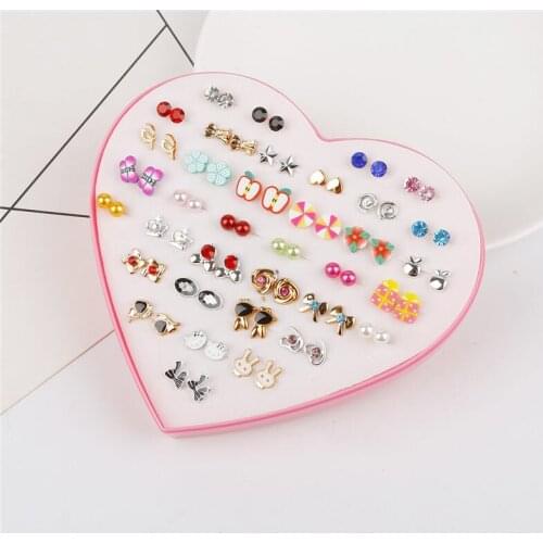 Random Mix 36 Pairs/Set Fashion Pearl Rhinestone Crystal Polymer Clay Stud Earrings Set Cartoon Oorbellen For Women Children